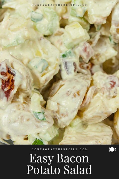 Easy Bacon Potato Salad is a great side dish recipe for your bbq's and picnics. Creamy, tangy, and loaded with bacon! #potato #salad Bacon Potato Salad Recipe, Quick Potato Salad, Baby Potato Salad, Potato Salad With Bacon, Salad Recipes With Bacon, Southern Potato Salad, Warm Potato Salads, Potato Salad Recipe Easy, Potato Salad With Egg