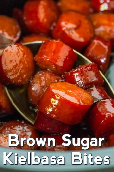 Easy Family Recipes | Slow Cooker Brown Sugar Kielbasa Bites Kielbasa Slow Cooker, Brown Sugar Kielbasa, Kalbasa Recipes, Kielbasa Crockpot, Kielbasa Bites, Slow Cooker Kielbasa, Kielbasa Recipes, Crock Pot Ideas, Dips And Appetizers