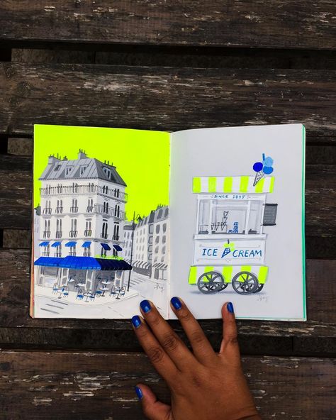 JustNoey, Paris memories (in grey nd neon) — gouache Sketchbooks Drawings, Venue Sketch, Graphic Novel Art, Journal Sketchbook, Sketchbook Inspo, Art Diary, London Town, Doodle Sketch, Sketchbook Journaling