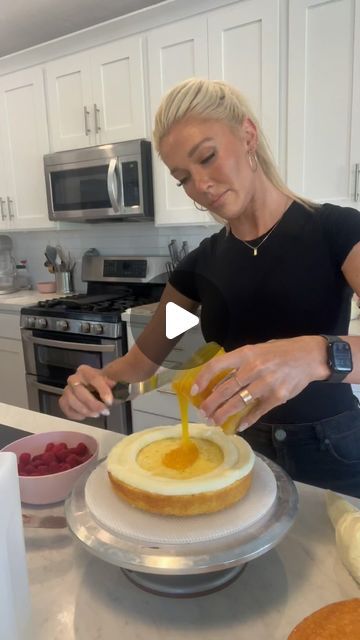 Whitney Berge on Instagram: "🍋 Lemon Berry Cake 🍋

This cake is the perfect balance of sweet and tart. We start with a delicious Lemon cake base, then I added a lemon flavored simple syrup and fill it with my Lemon Buttercream, Raspberry Purée with Fresh berries, and Lemon Curd.. 

It is so fresh and delicious! 

🍋🍓Now I would like to know….. what wants this recipe?!?!?! 🍓🍋

 #theblondewhobakes #cakedecorating #cakes #cake #dessert #food #foodie #baking #cakevideo #cakeoftheday #buttercream #yummy #lemon #lemonberry #delicious #recipe #frosting #cakedecorator #fresh #instagood #instafood #lemoncake #inthekitchen #lifehacks #instagram #cakesofinstagram" Lemon Raspberry Cake Filling, Decorate Lemon Cake, Lemon Chantilly Cake, Fancy Lemon Cake, Lemon Cake Filling Ideas, Lemon Cake Aesthetic, Lemon Cake Decoration, Lemon Berry Cake, Flavored Simple Syrup