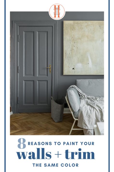 8 Reasons to Paint Your Wall and Trim the Same Color | Hadley Court - Interior Design Blog Same Colour Trim And Walls, Floor To Ceiling Painting Wall Colors, Base Trim Color Ideas, Baseboard And Door Trim Paint Colors, Painting Wall Trim, Dining Room Wall Scones, White Trim Vs Painted Trim, Door Trim Same Color As Walls, Painted Trim Dining Room