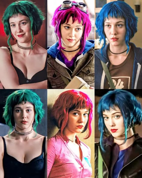 Ramona Flowers Scott Pilgrim Vs The World, Ramona Flowers Hair Colors, Ramona Flowers Cartoon, Ramona Scott Pilgrim Movie, Romona Flowers Hairstyle, Mary Elizabeth Winstead Scott Pilgrim, Ramona Flowers Makeup, Scott Pilgrim Haircut, Ramona Flowers Hammer