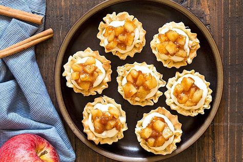 No Bake Apple Pie Cheesecake Phyllo Cups - Homemade In The Kitchen Phyllo Dough Cup Recipes Appetizers, Phyllo Cup Breakfast, Phyllo Fruit Cups, Phyllo Pastry Cups Recipes, Phyllo Cup Desserts Simple, Phylo Pastry Cups Appetizers, Phyllo Dough Desserts, Cheesecake Phyllo Cups, Phyllo Cup Recipes