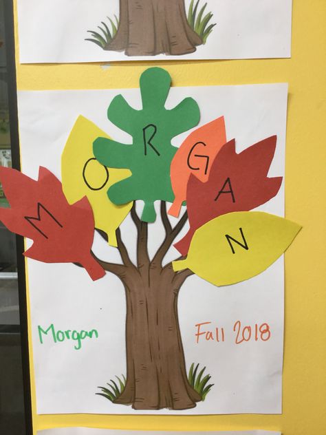 Fall name tree Fall Changes Crafts, Tree And Leaves Preschool, Prek Trees Activities, Tree Related Activities Preschool, Fall Prek Activities Art, Tree Literacy Activities Preschool, Fall Name Tree Craft, Leaves Curriculum Preschool, Fall Leaves Theme Preschool