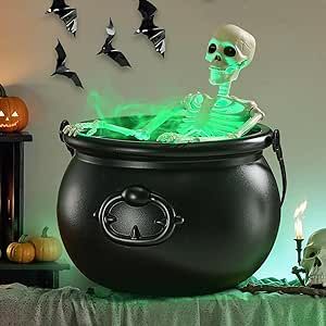 Halloween Decorations Indoor - Witches Cauldron with Skeleton Bathing & Fog Maker with Mist Diffuser - Skeleton Halloween Party Decor for Table Desk Mantel Room Home Cobwebs And Cauldrons, Skeleton Stirring Cauldron, Cauldron Cup, Halloween Cauldron Diffuser, Halloween Incense Burner, Mist Diffuser, Halloween Bedroom, Witches Cauldron, Halloween Decorations Indoor