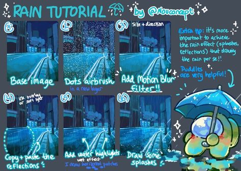 ✨ Nou 🌱🌷✨ en X: "small rain tutorial!! ☔✨💙 https://t.co/d5TXOdEZXQ" / X Rain Tutorial, Drawing Rain, Basic Painting, Art Advice, Rain Art, Art Basics, Digital Art Beginner, Base Image, It's Raining