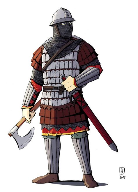 Varangian Guardsman by D3-Arts on DeviantArt Medieval Outfits Men, Medieval Outfits, Medieval Clothing Men, Byzantine Army, Varangian Guard, Imperial Legion, Men Drawing, Roman Armor, Crusader Knight