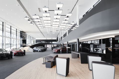 MAR 2020 – Retail Presence for Mercedes-Benz | GRAFT | Media - Photos and Videos - 8 | Archello Car Dealership Design, Car Showroom Interior, Car Showroom Design, White Bathroom Tiles, Skyscraper Architecture, Design Guidelines, Concept Development, Car Showroom, Showroom Design