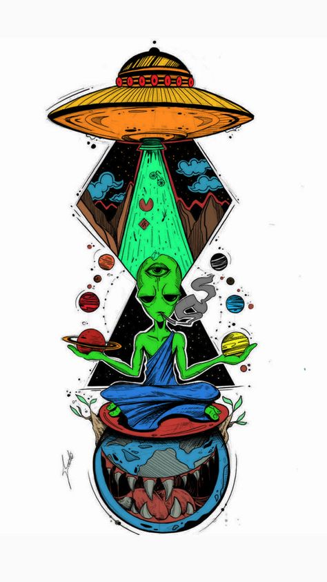 Trippy Alien Tattoo Ideas, Alien Wallpaper, Alien Cartoon, Trippy Cartoon, Trippy Iphone Wallpaper, Alien Drawings, Alien Tattoo, Arte Alien, Scary Wallpaper