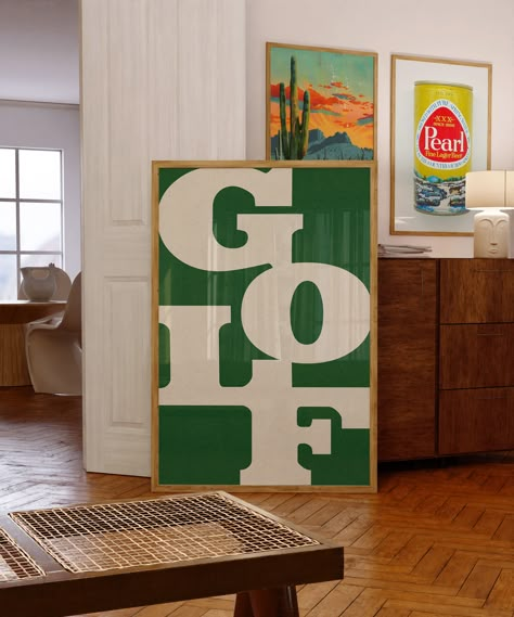 Embrace the love for golf with our vintage style typography golf art print, "Golf" home decor art print poster! A perfect gift for golf enthusiasts and retirement gifts for golfers. The distinctive golf term design effortlessly elevates your office walls, making it the perfect choice for stylish office decor. Whether framed on a shelf or wall, this print is a fantastic addition for showcasing your passion for the game of golf. An ideal gift for golfers, its vibrant green color adds a playful touch to home bars or dorm walls. This print sums up why we play golf. Show off your love for the game. Play some golf in your free time! Print comes UNFRAMED The artwork was designed to crop off the edges of the letters when framed. That is intentional. 𝐃𝐄𝐓𝐀𝐈𝐋𝐒: * Paper thickness: 10.3 mil * Pa Wall Art Golf, Golf Club Art Diy Wall Decor, Athletic Office Decor, Golf House Decor, Vintage Golf Room, Abstract Golf Art, Vintage Golf Decor, Golf Room Man Cave, Golf Office