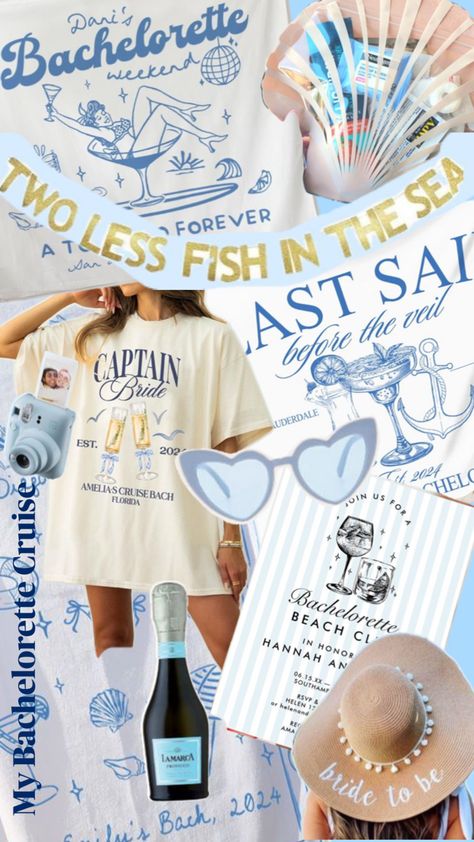 Bachelorette Beach Weekend Outfits, Beach Bachelorette Mood Board, Beach Bach Trip Themes, Costal Grandma Bachelorette, Bachelorette Party Cruise, Beachy Bachelorette Party, Bachelorette Beach Weekend, Cruise Bachelorette, Cruise Bachelorette Party