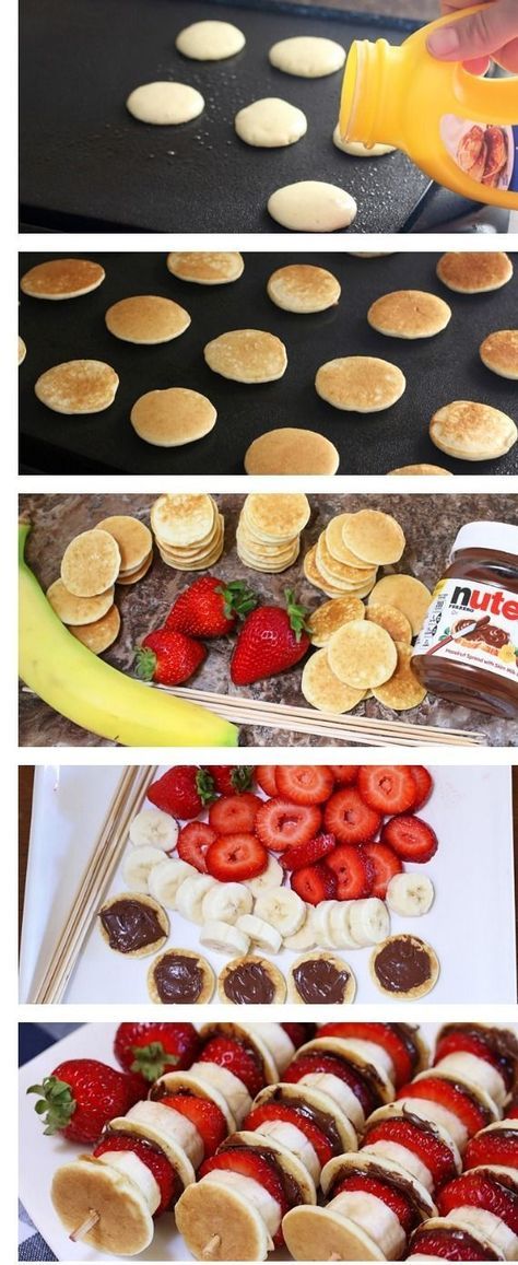 Pancake Kabobs, Stick Food, Low Carb Chicken Parmesan, Healthy Brunch, Banana Nutella, Breakfast Party, Mini Pancakes, Indian Breakfast, Kids Food