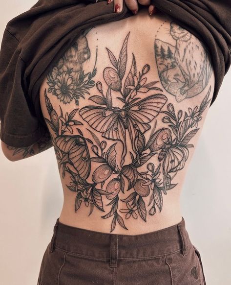 Pnw Tattoo, Tattoos Instagram, Fruit Tattoo, Hip Thigh Tattoos, Torso Tattoos, Back Piece Tattoo, Mushroom Tattoos, Stomach Tattoos, Thigh Tattoos Women