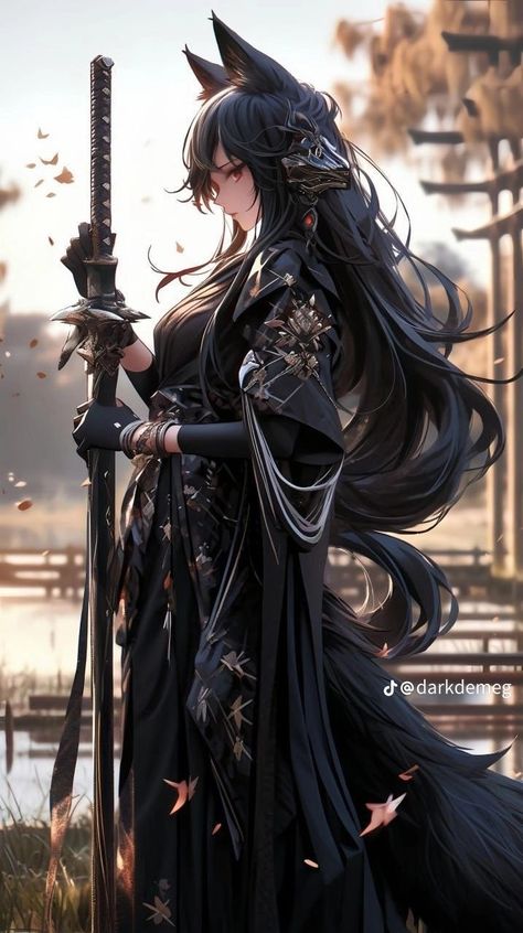 Guerriero Samurai, Anime Show, Demi Human, Images Kawaii, 다크 판타지, Samurai Art, Anime Warrior, Warrior Girl, Digital Art Anime