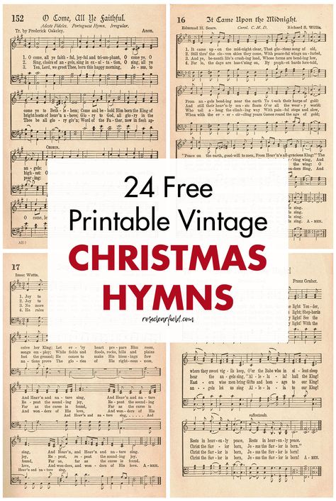 24 free printable vintage Christmas hymns! Timeless holiday music with an antique aesthetic for home decor, DIY projects, caroling books, cards, and more. #freeprintables #vintageprintables #Christmasmusic Sheet Music Christmas Cards, Christmas Hymns Lyrics, Holiday Printables Free, Free Christmas Printables Vintage, Christmas Banner Printable, Vintage Christmas Sheet Music, Free Christmas Music, Christmas Hymns, Christmas Caroling