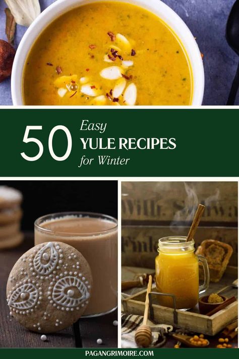 From Yule logs and roasted pork to wassail, goat, and foods made with ginger and cinnamon, here are more than 50 Yule recipes for the winter pagan holiday. #yule #jol #norsepaganism #paganism #yulerecipes Yule Tea Recipe, Winter Solstice Bread, Yule Dishes, Winter Solstice Appetizers, Yule Dinner Recipes Winter Solstice, Bonfire Menu, Make A Yule Log, Yule Recipes, Wiccan Yule