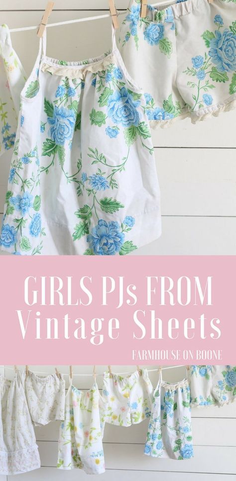 Pajama Set Sewing Pattern, Kids Pajamas Pattern, Pajamas Diy, Girls Pajamas Pattern, Pajamas For Teens, Kids Clothes Diy, Diy Girls, Girl Pajamas, Vintage Pajamas