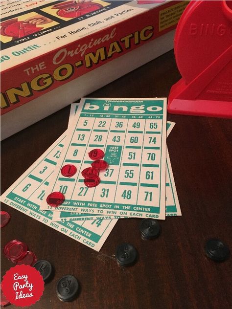 Bingo - easy to understand, easy to play, easy to setup, and fun!  Whether a classic game or a custom DIY version, it is hard to beat for party fun that works well for all ages. | Easy Party Ideas and Games | #partygames #partyideas #easypartyideas Bingo Game Night Party Ideas, Bingo Party Ideas For Adults, Bingo Night Themes, Bingo Themed Party Ideas Game Night, Bingo Night Prizes, Bingo Birthday Party Theme For Adults, Easy Party Ideas, Mystery Party Game, Bingo Party