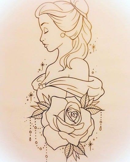 Disney Inspired Tattoos, Belle Tattoo, Disney Sleeve Tattoos, Beauty And The Beast Tattoo, Tattoo Disney, Disney Sleeve, Disney Princess Tattoo, Princess Tattoo, Disney Drawings Sketches