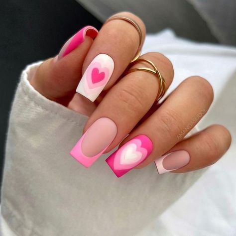 Vday Nails, Cute Pink Nails, Valentine Nail Art, February Nails, Colorful Nail, Nail Designs Valentines, Heart Nails, Pretty Acrylic Nails, Valentine's Day Nails