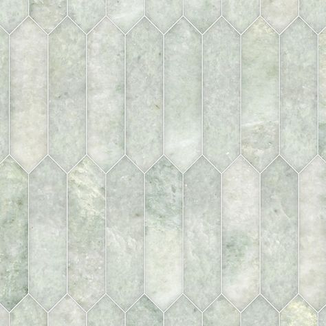 Picket stone mosaic shown in polished Ming Green | New Ravenna Ming Green Tile, Green Marble Bathroom, Green Mosaic Tile, Green Tile Backsplash, Weathered Wood Stain, Green Mosaic Tiles, New Ravenna, Desert Pink, Green Mosaic