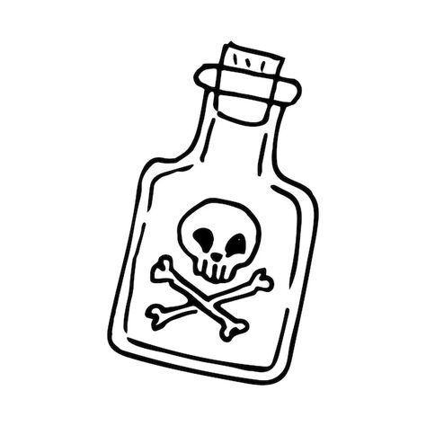 Vector poison bottle in doodle style ico... | Premium Vector #Freepik #vector #tatoo-design #sketch #tattoo #ink-bottle Poison Tattoo Design, Message In A Bottle Tattoo Simple, American Traditional Bottle Tattoo, Poisonous Tattoo, Bottle Of Poison Drawing, Poison Bottle Drawing, Poison Sketch, Poison Drawing, Poison Drawings