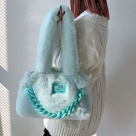 Sweet Fluffy Chain Shoulder Bag - Standart / Mint Green Kawaii Swimsuit, Fluffy Bag, Kawaii Bags, Anime Lingerie, Aesthetic Dark Academia, Cottagecore Fashion, Kawaii Dress, Kawaii Accessories, Aesthetic Clothing