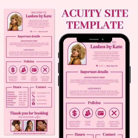 Acuity Scheduling Template, DIY Booking Site Template, Acuity Design, Lash Tech Acuity, Hair Stylist Acuity, MUA Acuity, Lash Tech Website Nail Tech Acuity, Lash Tech Schedule, Lash Booking Site Ideas, Nail Tech Booking Site, Wax Suite, Acuity Design, Lash Tech Website, Booking Site Design, Booking Policy