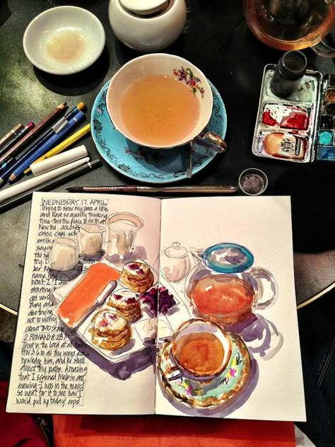 Slowing my pace over a Oolong Choc chai tea | Flickr - Photo Sharing! Kunstjournal Inspiration, Watercolor Journal, Sketch Books, Sketchbook Art Journal, Japanese Graphic Design, Steel Art, Oolong Tea, Arte Sketchbook, Chai Tea