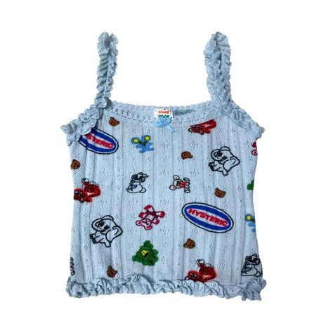 Hysteric glamour 90s vintage knit cutie animals... - Depop Vintage Tank Top Outfit, Hysteric Glamour Outfit, Hysteric Glamour 90s, Goth Cottagecore, Animals Print, Spring 2025, Jersey Skirt, Hysteric Glamour, Blue Tank Top