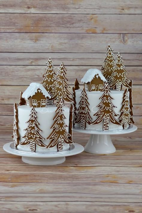 Jul Kaka, Winter Torte, Cakes Decorated, Christmas Cake Designs, Cupcakes Decorados, Christmas Cake Decorations, Xmas Cake, Christmas Gingerbread House, Tree Cakes