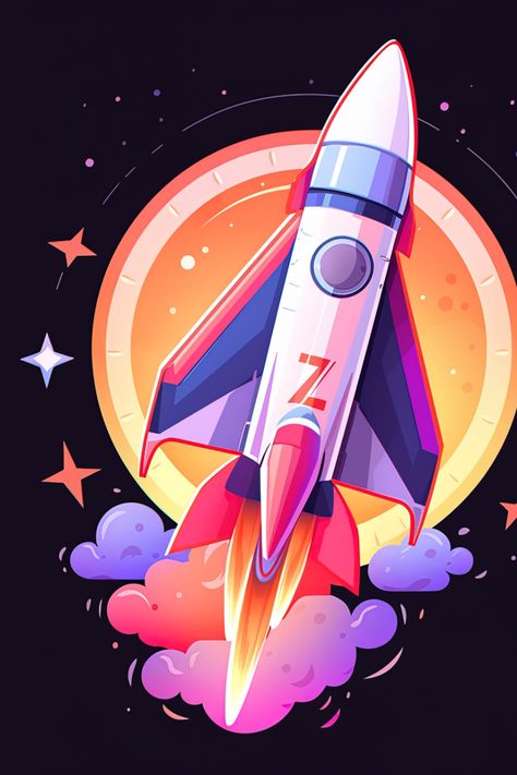 Cartoon rocket illustration in space using digital art. Rocket Painting Ideas, Rocket Ship Illustration, Space Cartoon Drawing, Cartoon Rocket Ship, Painted Fraternity Coolers, Rocket In Space, Rocket Illustration, Rocket Drawing, Cartoon Rocket