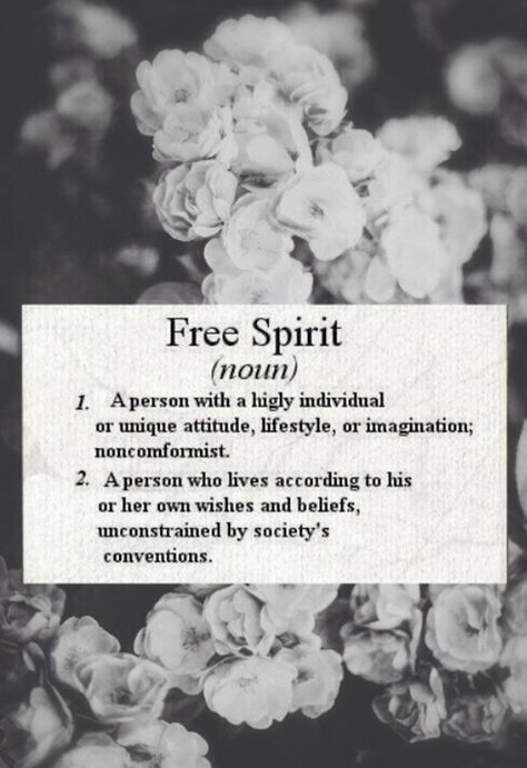 Free Spirit: a person with a highly individual or unique attitude, lifestyle, or imagination; nonconformist. Bohemian: a person, as an artist or writer, who lives and acts free of regard for conventional rules and practices; living a wandering or vagabond life, as a Gypsy Free Spirit Quotes, Spirit Quotes, Free Soul, Dead Poets Society, Enjoy The Ride, Wild Woman, Wild Child, Wild Hearts, Wedding Planners