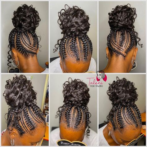 Updo Ponytail Braids For Black Women, Braid Bun Styles For Black Hair, Braids Going Into A Ponytail Black, Ghana Braids Hairstyles Updo, Cornrow Ponytail Styles 2024, Braided Messy Bun Hairstyles, Bohemian Ponytail, Updo Braids For Black Hair, Braided Bun For Black Women