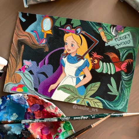 First commission of 2020! Feels good to start painting again😌 #AliceInWonderland framed painting🎨😁 #disney #gouache #alice #tulgeywood… | Instagram Disney Gouache Paintings, Disney Gouache, Good Paintings, Alice In Wonderland Painting, Alice In Wonderland Paintings, Disney Painting, Disney Minimalist, Disney Canvas Art, Alice In Wonderland Disney