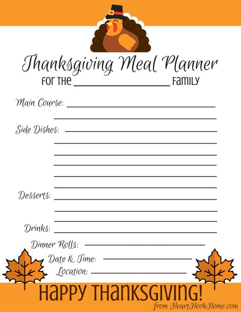 Thanksgiving Meal Planner - Free Printable Download http://hearthookhome.com/thanksgiving-meal-planner-free-printable-download/?utm_campaign=coschedule&utm_source=pinterest&utm_medium=Ashlea%20K%20-%20Heart%2C%20Hook%2C%20Home&utm_content=Thanksgiving%20Meal%20Planner%20-%20Free%20Printable%20Download Menu Planner Template, Thanksgiving Menu Template, Thanksgiving List, Thanksgiving Meal Planner, Thanksgiving Menu Planner, Meal List, Thanksgiving Templates, Thanksgiving Meals, Excel Spreadsheets Templates