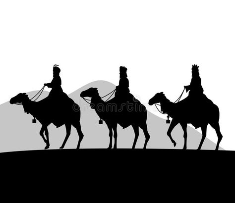 Three Wise Men Illustration, Three Kings Tattoo, Camels Art, Silhouette Pictures, Religious Christmas Cards, Man Sketch, Man Illustration, Tattoo Lettering Fonts, Silhouette Christmas