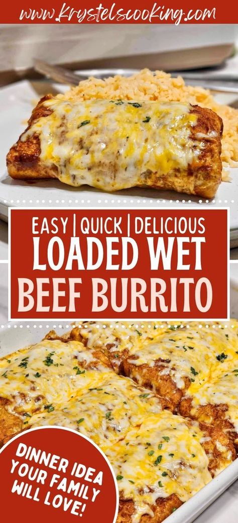 Discover the deliciousness of Loaded Smothered Beef Burritos tonight! My dinner recipes are perfect for busy weeknights or for a special dinner party. These easy, mouth-watering wet burritos will become a family favorite in no time. Don't miss out on this scrumptious sauced casserole – Click that save button now! Loaded Smothered Beef Burritos, Deconstructed Burrito Casserole, Loaded Beef Enchiladas, Best Burittos Recipes, Easy Wet Burrito Recipe Ground Beef, Best Burritos Ever, Pan Burritos Recipe, Beef Burittos Recipes Easy, Burrito Casserole Recipe Beef