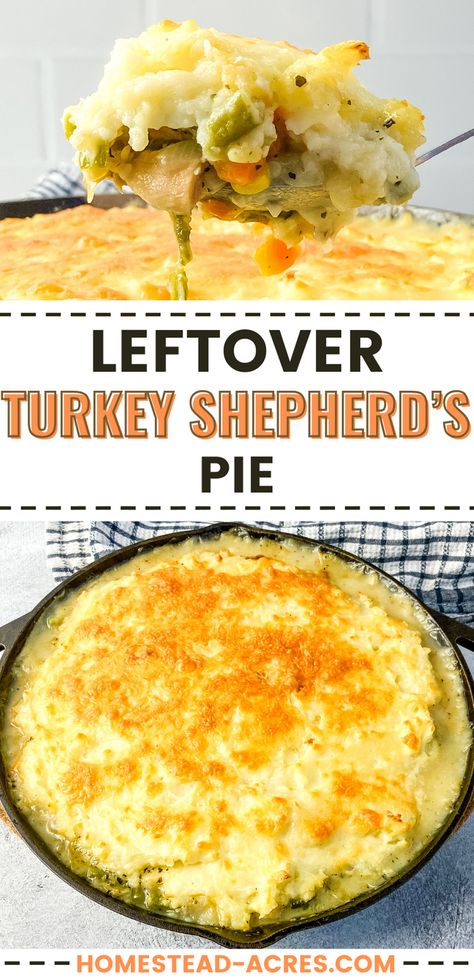 Turn your leftover Thanksgiving turkey into a quick and cozy meal with this leftover turkey shepherd's pie! It’s a crowd pleaser and a turkey casserole that speaks comfort. This easy dinner idea is perfect when you're not sure what to do about your Thanksgiving leftovers. A turkey recipe that brings all the warmth and satisfaction to your table. One of the quickest Thanksgiving leftover recipes you’ll ever need through the busy holiday season! Ways To Use Up Leftover Turkey, Turkey Dinner Leftover Casserole, Leftover Turkey Hand Pies, Thanksgiving Pot Pie Leftover, Leftover Turkey Pie Recipes, Things To Make With Turkey Leftovers, Thanks Giving Leftovers Recipes, What Can You Make With Leftover Turkey, Turkey Meals Leftover