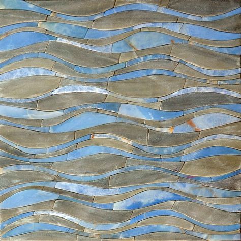 Look to the simplicity of the Waves modern art mosaic design to give your home renovation or decorating projects a boost of sophistication. Create a beautiful natural stone Wallpaper to Make it Last for Years and Never Fade or Discolor. Pick one of our optional frames for a custom mosaic wall artwork ready to beautify indoor and outdoor rooms. Mosaic Water, Stone Mosaic Art, Mosaic Waves, Mosaic Tile Patterns, Abstract Mosaic, Mosaic Stained, Stone Wallpaper, Art Mosaic, Custom Mosaic