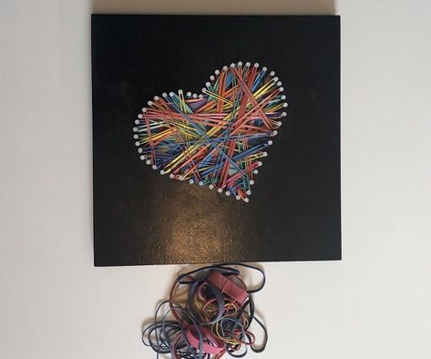 Rubber Band Art Projects, Rubber Band Art, Glossier Background, Frame Kids Art, Heart Stencil, Black Spray Paint, Rainbow Butterfly, Abstract Art Inspiration, Art Contest