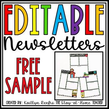 EDITABLE August Newsletter Templates - FREE SAMPLE by The Stay at Home Teacher - Kaitlyn Renfro | Teachers Pay Teachers News Letter Template Free, Kindergarten Weekly Newsletter, Preschool Weekly Newsletter Template Free, Prek Newsletter Template Free, Newsletter Templates For Teachers, Classroom Newsletter Template Free, Editable Newsletters For Teachers Free, Weekly Newsletter Template, Newsletter Template Free