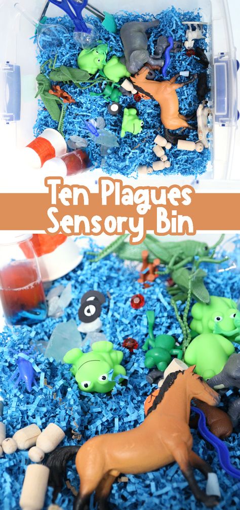 Ten Plagues Sensory Bin Passover Crafts Preschool, 10th Plague Of Egypt Craft, Pesach Preschool, Passover Preschool, Pesach Crafts, Make A Ten, Passover Activities, Passover Crafts, Kids Sensory Activities