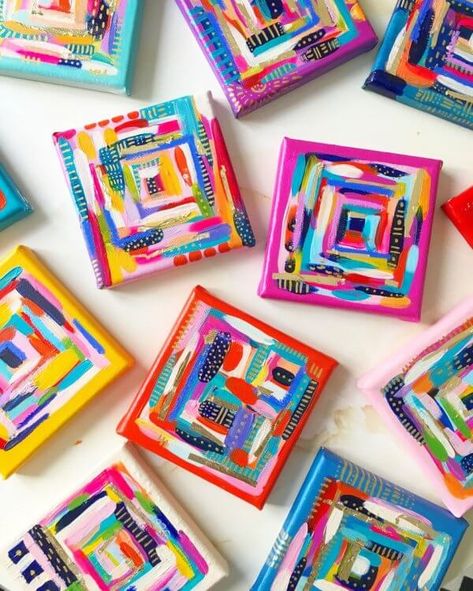 Joymaker: Jessi Raulet - The Aesthetics of Joy by Ingrid Fetell Lee Geometric Paintings, Canvas Painting Projects, Acrylic Painting Ideas, 강아지 그림, Canvas Painting Tutorials, Soyut Sanat Tabloları, Tableau Art, Art Club, Art Journals