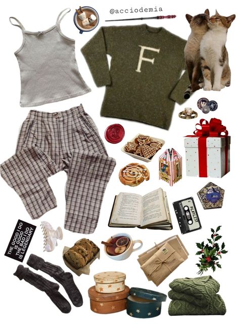 Harry Potter Christmas Outfit, Ron Weasley Inspired Outfits, Christmas At The Burrow Aesthetic, The Burrow Aesthetic, Christmas At The Burrow, Hogwarts Aesthetic Outfits Gryffindor, Harry Potter Aesthetic Outfits Gryffindor, Harry Potter Pajamas Aesthetic, Burrow Aesthetic