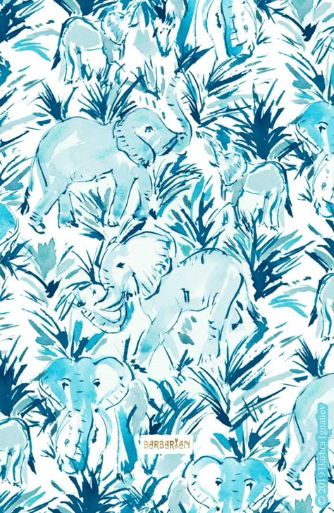 Elephant Background, Tropical Fabric Prints, Elephant Wallpaper, Watercolor Elephant, Wall Drawing, Blue Elephant, Trendy Wallpaper, Elephant Pattern, Daily Painting