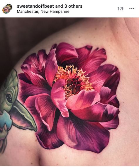 Coral Rose Tattoo, Peach Rose Tattoo, Neotraditional Peony Tattoo, Pink Peony Tattoo, Tattoo Peonies, Japanese Peony Tattoo, Pink Flower Tattoos, Colorful Sleeve Tattoos, Peony Flower Tattoos