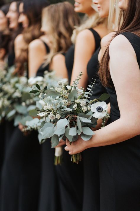 Anemone Bridesmaid Bouquet, Modern Greenery Wedding, Creative Floral Arrangements, Wedding Bridesmaid Bouquets, Modern Greenery, Anemone Bouquet, Greenery Wedding Bouquet, Bridal Party Bouquets, Moon Flowers