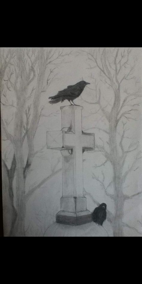 Cemetery Drawing Easy, Cemetary Drawings, Grave Yard Drawing, Gothic Drawings Easy, Grave Sketch, Graveyard Sketch, Cemetery Drawing, Grave Drawing, Graveyard Drawing