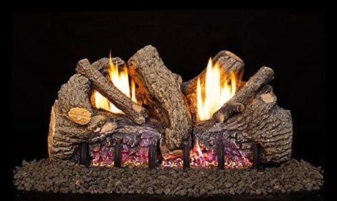 Peterson Real Fyre 24-inch Foothill Oak Log Set With Vent-free Propane Ansi Certified G19 Burner - Electronic Non-standing Pilot And Variable Flame Remote Gas Fire Logs, Outdoor Pizza Oven Kits, Gas Log Burner, Ventless Gas Logs, Vent Free Gas Fireplace, Chicago Brick, Ventless Fireplace, Gas Log Sets, Fireplace Logs